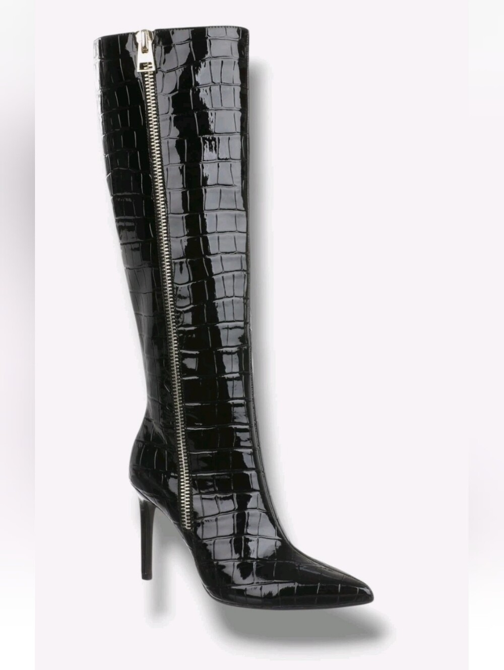 INC NEW IN BOX Black Croc-Embossed Wide Calf Stiletto Boot with Side Zip SZ 9